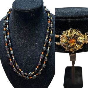 Original by Robert vintage black gold statement necklace costume multi strand